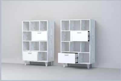 Эго Комод К-1 НГ (Глянец Белый/Бетон Светлый)