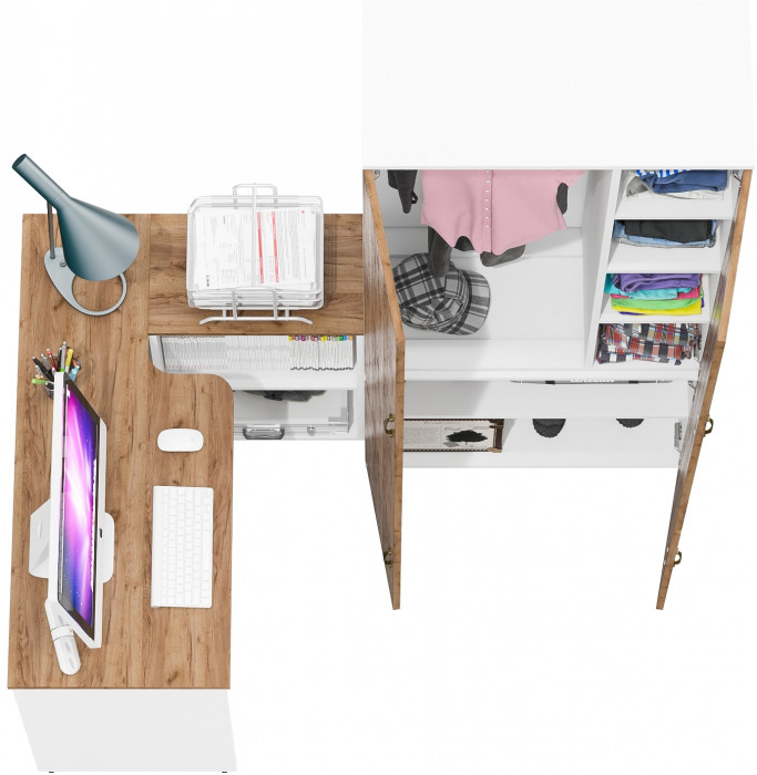 Лидер-8 Стол + Шкаф МД 20Б, белый шагрень/крафт золото