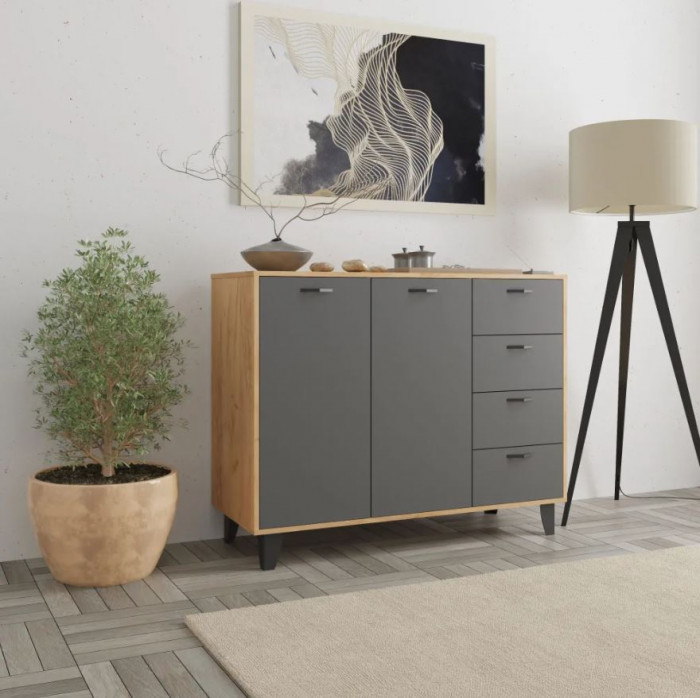 Комод Катрин 12 дуб крафт золотой/графит серый