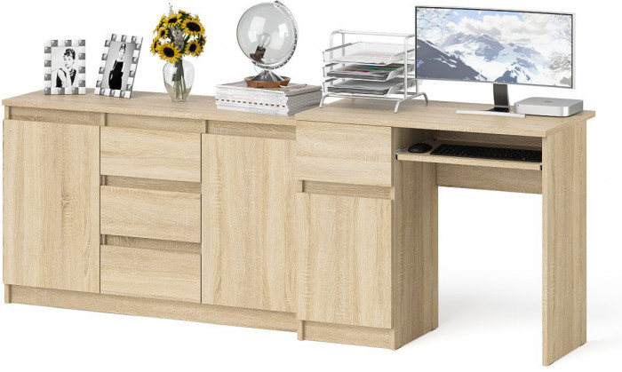 Мори компьютерный стол МС-1 левый + Комод МК1200.3, дуб сонома