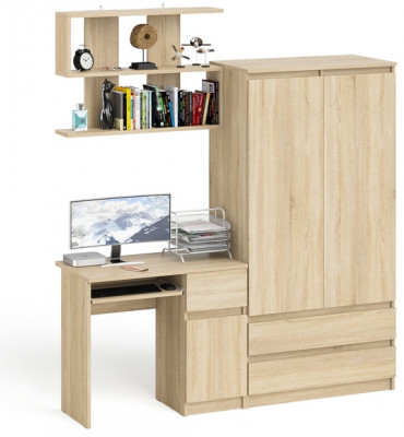 Мори компьютерный стол МС-1 правый + Шкаф МШ900.1 + Полка 900, дуб сонома