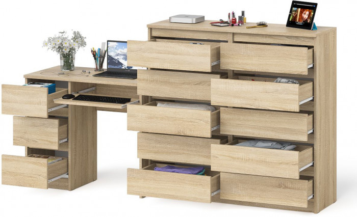Мори компьютерный стол МС-6 левый + Комод МК1200.10, дуб сонома