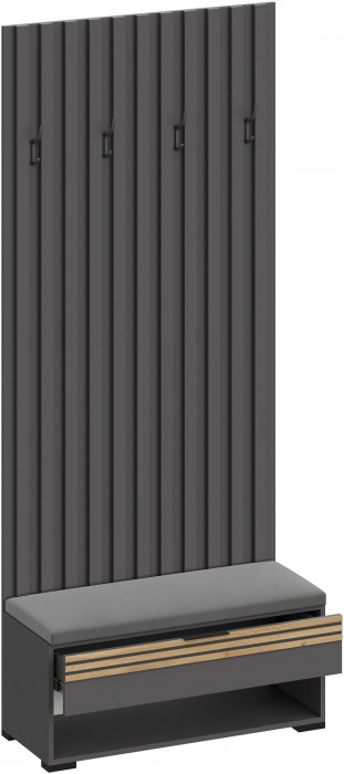 Нао Вешалка-Прихожая с тумбой В-4007, Графит/Графит, Дуб Вотан