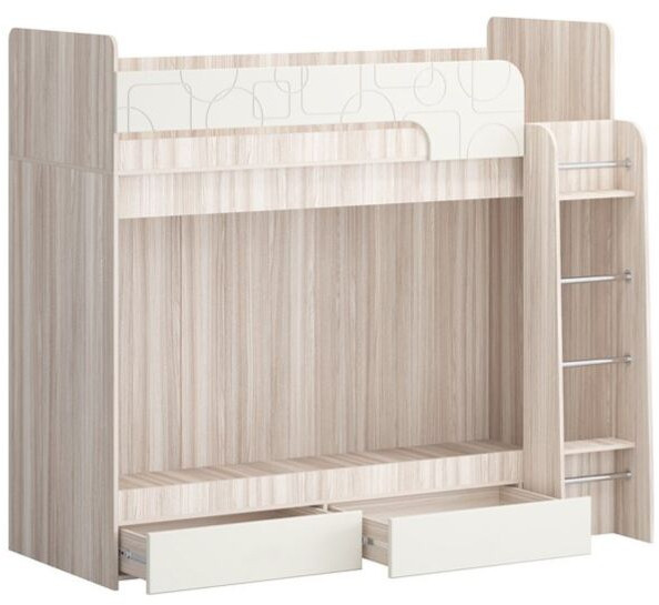 Двухъярусная кровать Бемби МДФ NEW, ясень (Ваниль глянец, Ясень шимо светлый)