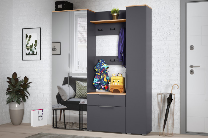 Октава Прихожая 15-123Н, серый графит/дуб крафт золотой/фасады МДФ серый графит