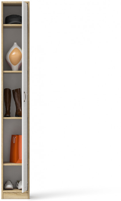 Прихожая П-6-350 Пенал, цвет дуб сонома/фасады МДФ белое дерево фрезеровка ромб, ШхГхВ 30х35х210 см., универсальная сборка