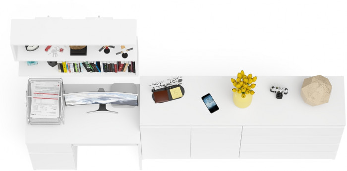 Мори Стол компьютерный МС-1 левый + Комод МК1600.1 + Полка 900, цвет белый, ШхГхВ 250,4х50х209,6 см., НЕ универсальная сборка