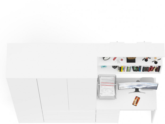 Мори Стол компьютерный МС-1 левый + Шкаф МШ1200.1 + Полка 900, цвет белый, ШхГхВ 210,4х50,4х209,6 см., НЕ универсальная сборка