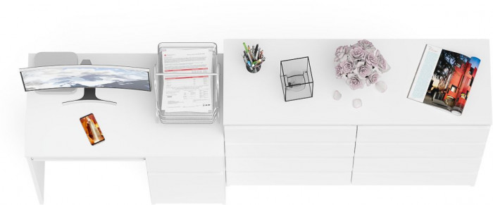 Мори Стол компьютерный МС-1 правый + Комод МК1200.8, цвет белый, ШхГхВ 210,4х50х94 см., выдвижной ящик справа, НЕ универсальная сборка