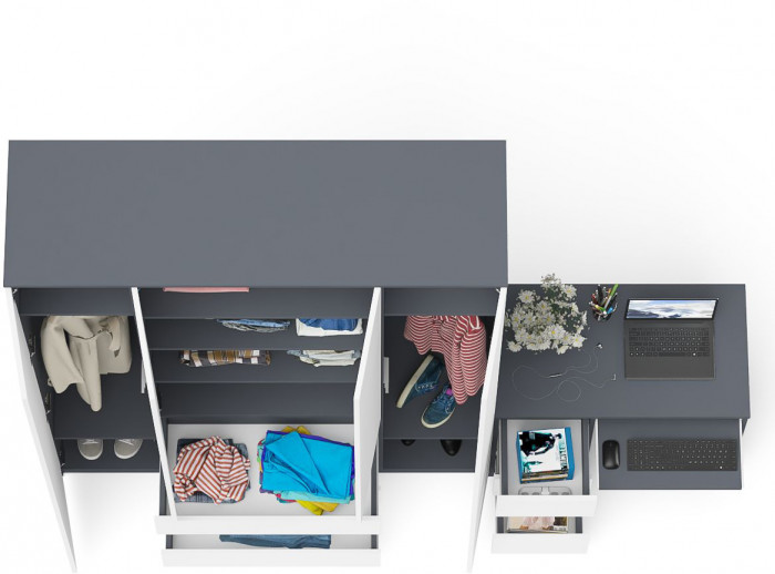 Мори компьютерный стол МС-6 левый + Шкаф МШ1600.1, графит/белый