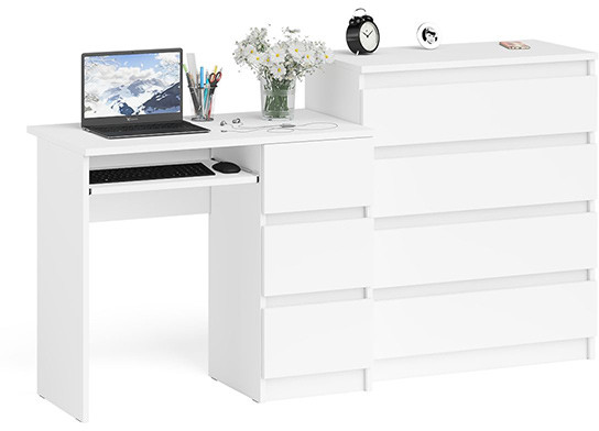 Мори Стол компьютерный МС-6 правый + Комод МК800.4, цвет белый, ШхГхВ 170,4х50х94 см., выдвижные ящики справа, НЕ универсальная сборка