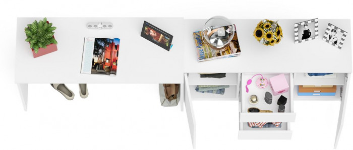 Мори Стол письменный МСП1200.1 + Комод МК1200.3, цвет белый, ШхГхВ 240,8х50х76,6 см., универсальная сборка