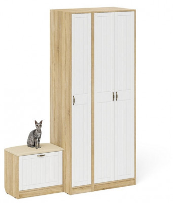 Прихожая П-6 Компоновка № 45, дуб сонома/фасады МДФ белое дерево фрезеровка прованс