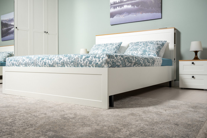 Остин 11.53 Кровать + ортопед, цвет белый шагрень/дуб крафт золотой, ШхГхВ 164,6х217,2х99,3 см., сп. м. 1600х2000 мм, б/м