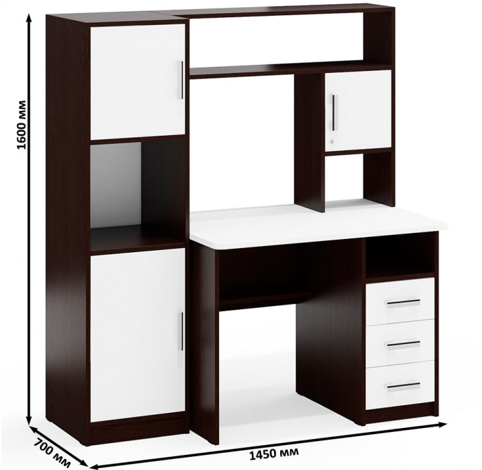 компьютерный стол С-МД-СК9+Пенал С-МД-СК9П, венге/белый шагрень