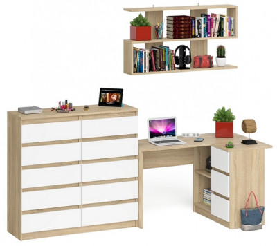 Мори компьютерный стол МС-16 правый + Комод МК1200.10 + Полка 1200, дуб сонома/белый