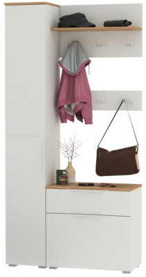 Октава Прихожая 16, белый шагрень/дуб крафт золотой/фасады МДФ белый шагрень