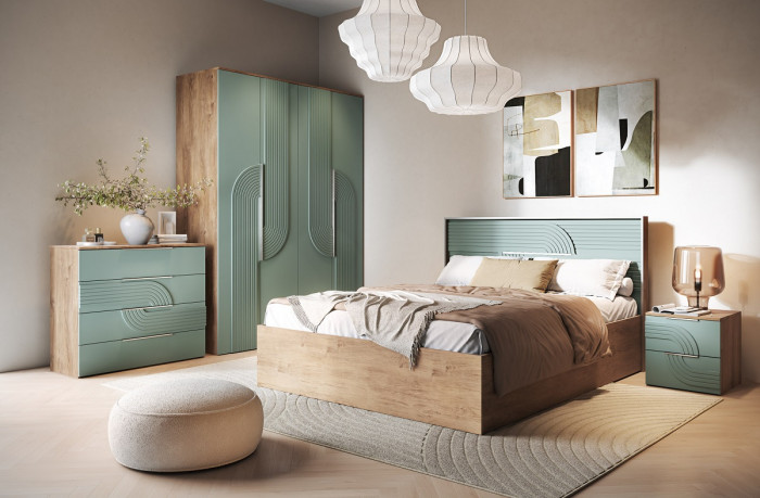 Кровать 160х200 "Монтиз" с подъемным основанием - Дуб мадура/Эвкалипт