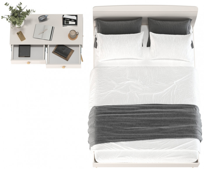 Афина Спальня Кровать 1400 + Стол, кашемир серый