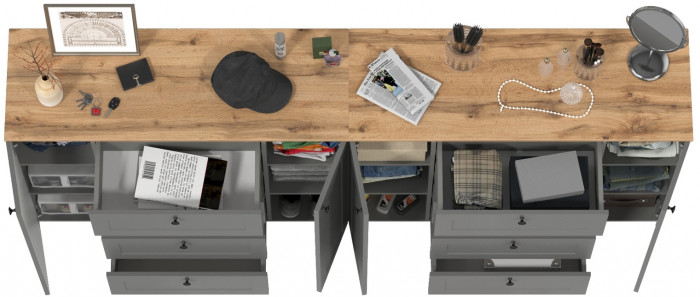 Остин 16.221 Комод + 16.221 Комод, цвет серый графит/дуб крафт золотой, ШхГхВ 240х41,9х99,3 см.