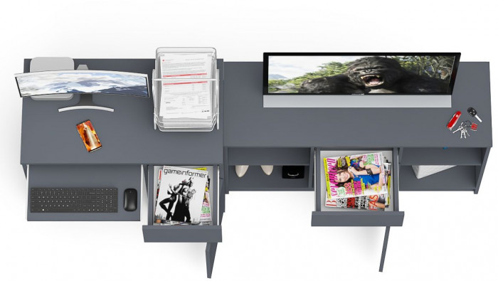 Мори Стол компьютерный МС-1 правый + Тумба МТВ1204.1, цвет графит, ШхГхВ 210,4х50х76,6 см., выдвижной ящик справа, НЕ универсальная сборка