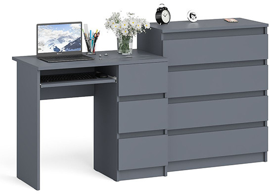Мори Стол компьютерный МС-6 правый + Комод МК800.4, цвет графит, ШхГхВ 170,4х50х94 см., выдвижные ящики справа, НЕ универсальная сборка