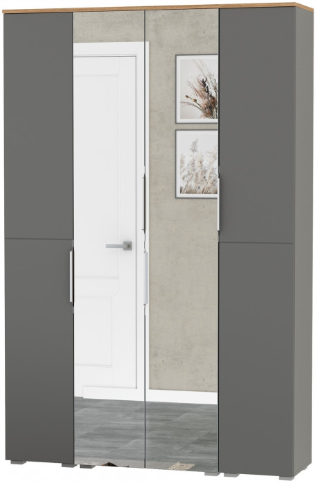 Октава Набор шкафов 01, цвет серый графит/дуб крафт золотой/фасады МДФ серый графит, ШхГхВ 128,8х35,3х197,6 см., универсальная сборка