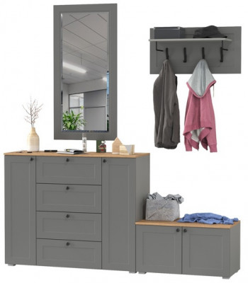 Остин Прихожая 50, цвет серый графит/дуб крафт золотой, ШхГхВ 200х54,3х210 см., универсальная сборка