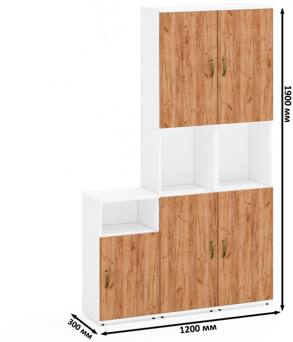 Лидер-8 Пенал + Пенал + Тумба МД 3.19, белый шагрень/крафт золото