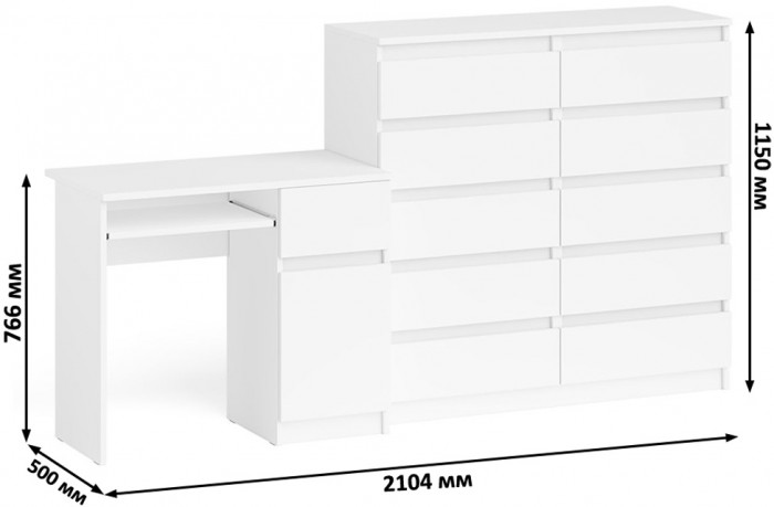 Мори компьютерный стол МС-1 правый + Комод МК1200.10, белый