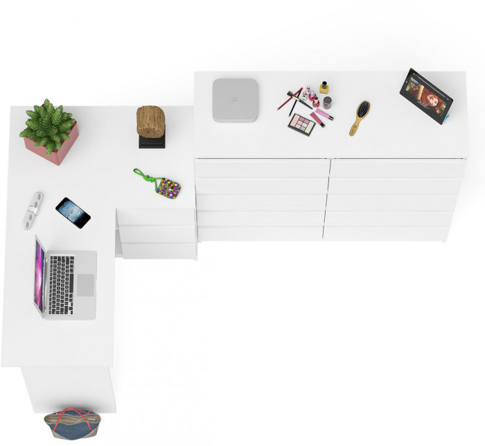 Мори компьютерный стол МС-16 правый + Комод МК1200.10, белый