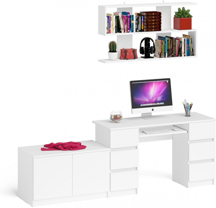 Мори компьютерный стол МС-2 + Тумба МА900.1 + Полка 1200, белый