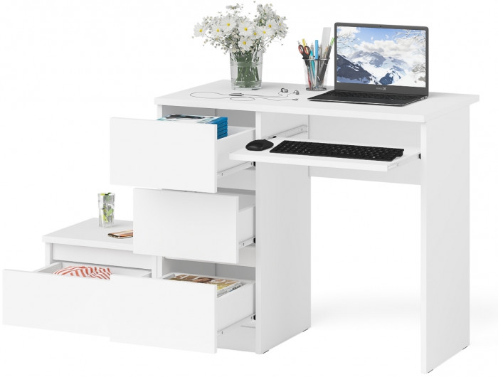 Мори компьютерный стол МС-6 левый + Тумба ТМП400.1, белый