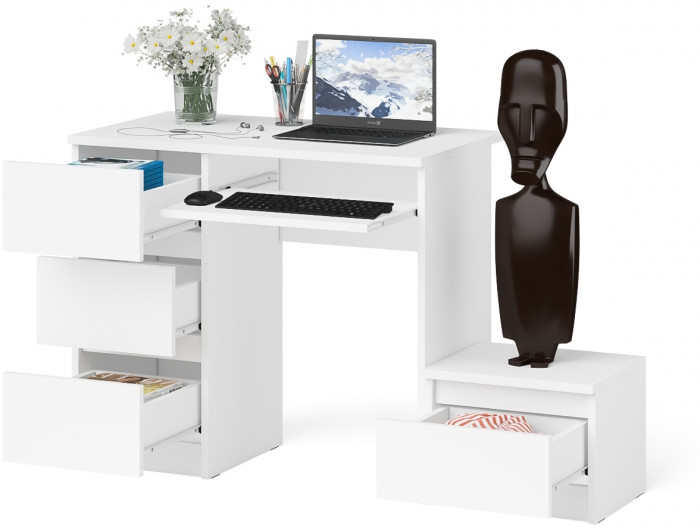 Мори компьютерный стол МС-6 левый + Тумба ТМП400.1, белый