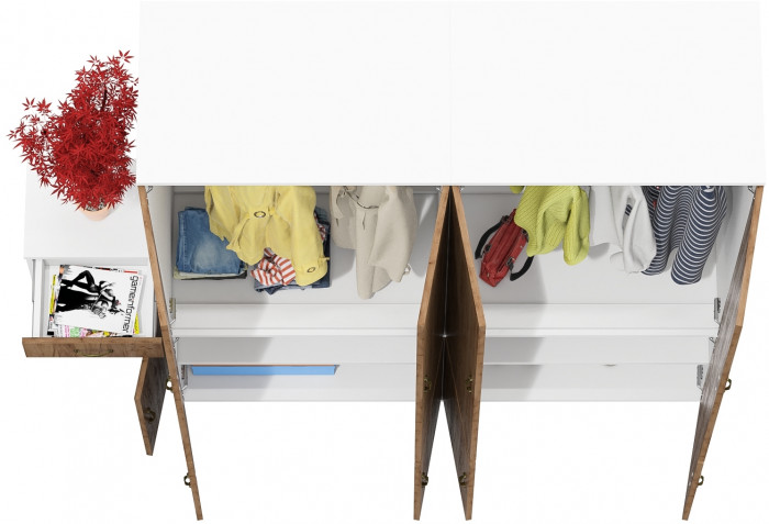 Лидер-8 Шкаф МД 19Б + Шкаф МД 19Б + Тумба МД 3.15, цвет белый шагрень/крафт золото, ШхГхВ 200х50х190 см., универсальная сборка