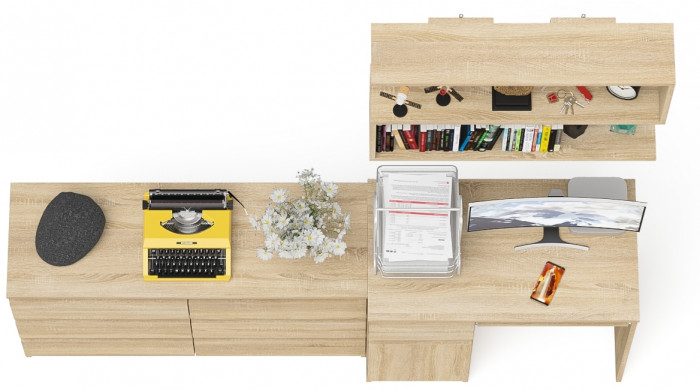 Мори Стол компьютерный МС-1 левый + Комод МК1200.6 + Полка 900, цвет дуб сонома, ШхГхВ 210,4х50х209,6 см., НЕ универсальная сборка