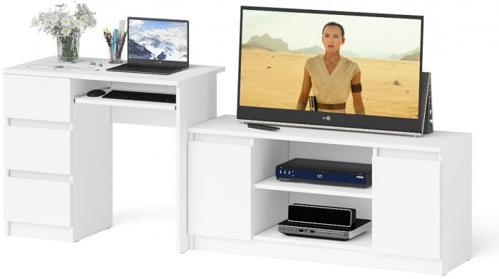 Мори Стол компьютерный МС-6 левый + Тумба МТВ1200.1, цвет белый, ШхГхВ 210,4х50х76,6 см., выдвижные ящики слева, НЕ универсальная сборка