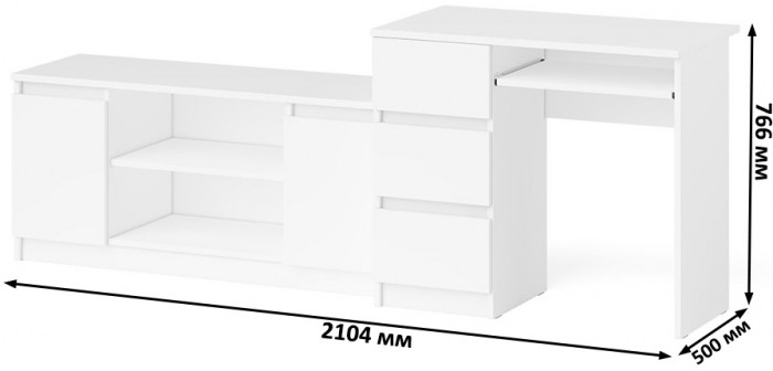 Мори Стол компьютерный МС-6 левый + Тумба МТВ1200.1, цвет белый, ШхГхВ 210,4х50х76,6 см., выдвижные ящики слева, НЕ универсальная сборка