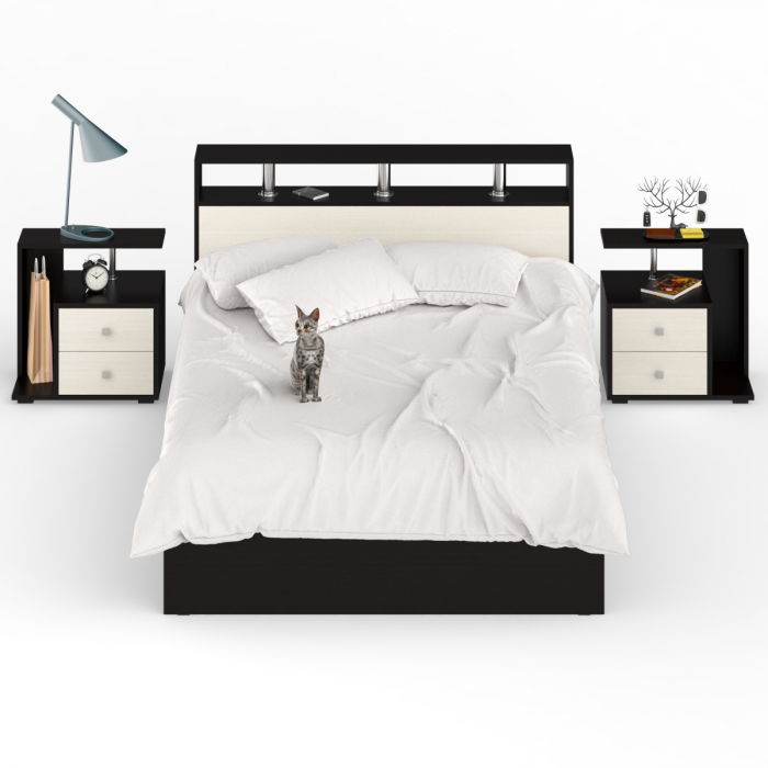 Камелия Кровать 1400 + две тумбы, венге/дуб лоредо