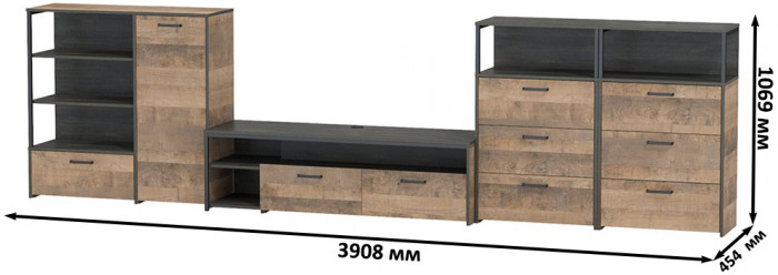 Трувор Гостиная 106, цвет дуб гранж песочный/интра, ШхГхВ 390,8х45,4х106,9 см., универсальная сборка