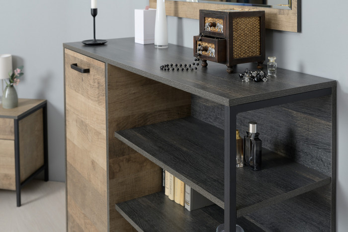 Трувор Гостиная 106, цвет дуб гранж песочный/интра, ШхГхВ 390,8х45,4х106,9 см., универсальная сборка