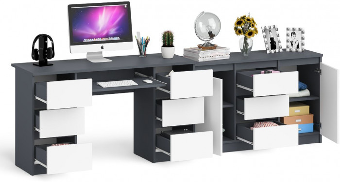 Мори Стол компьютерный МС-2 + Комод МК1200.3, цвет графит/белый, ШхГхВ 255,8х50х76,6 см., универсальная сборка