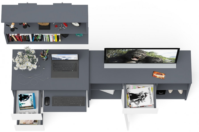 Мори Стол компьютерный МС-6 левый + Тумба МТВ1204.1 + Полка 900, цвет графит/белый, ШхГхВ 210,4х50х209,6 см., НЕ универсальная сборка