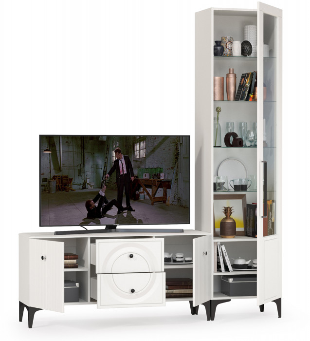 Валенсия Гостиная № 054, ЛДСП белый шагрень/МДФ белый шагрень