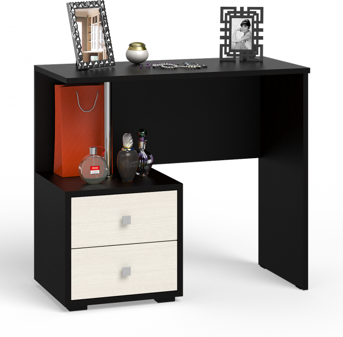 Камелия спальня № 13 Кровать с ящиками 1200 + Две тумбы + Стол косметич. + Зеркало, венге/дуб лоредо