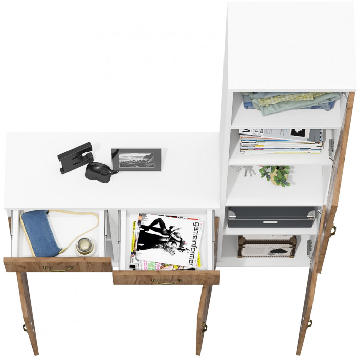 Лидер-8 Пенал + Тумба МД 3.15 + Тумба МД 3.15, белый шагрень/крафт золото