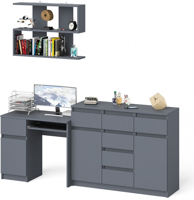 Мори компьютерный стол МС-1 левый + Комод МК1200.4 + Полка 900, графит
