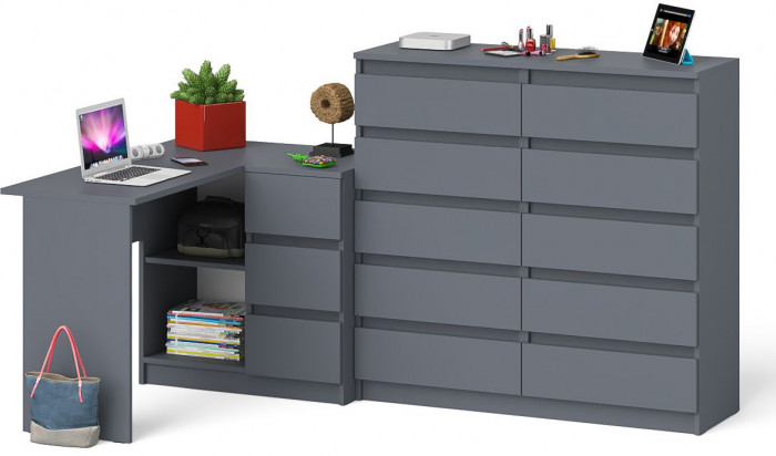 Мори компьютерный стол МС-16 правый + Комод МК1200.10, графит