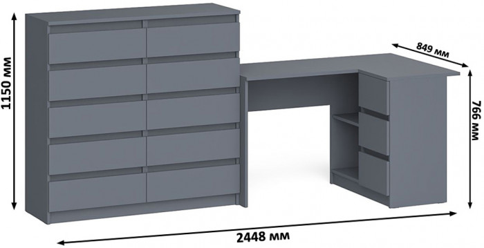 Мори компьютерный стол МС-16 правый + Комод МК1200.10, графит