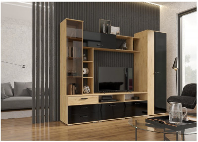 Гостиная Крокус, вотан/черный глянец